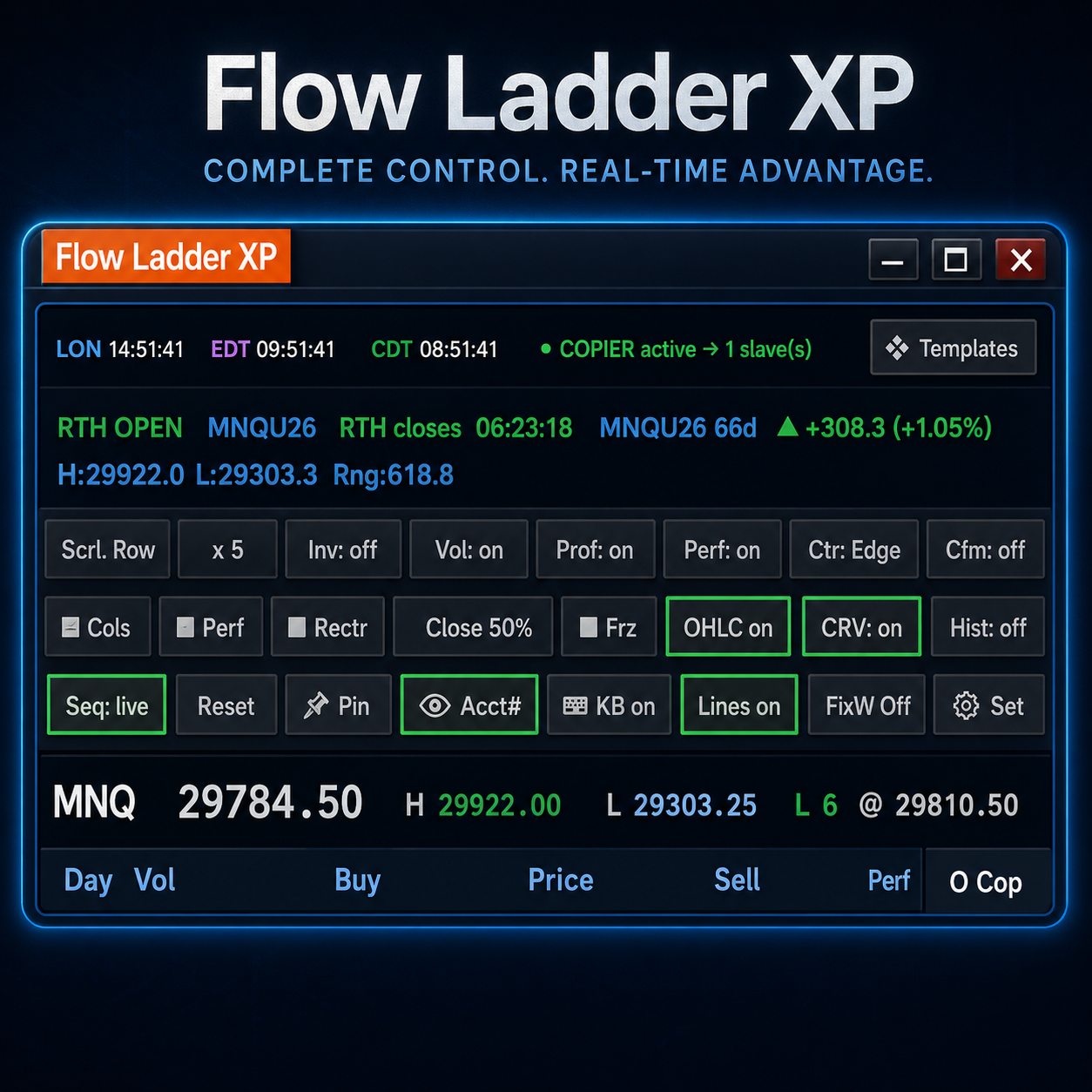 Flow Ladder XP order-flow ladder rendering fast tape